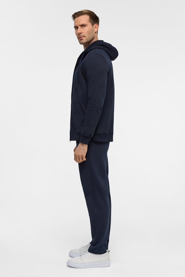 Lacivert Regular Düz Bisiklet Yaka Fermuarlı Sweatshirt