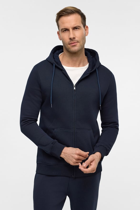 Lacivert Regular Düz Bisiklet Yaka Fermuarlı Sweatshirt