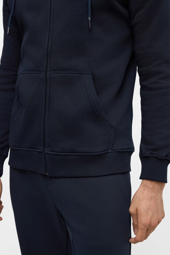 Lacivert Regular Düz Bisiklet Yaka Fermuarlı Sweatshirt