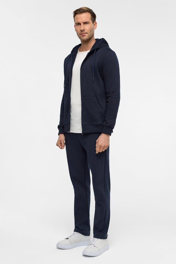 Lacivert Regular Düz Bisiklet Yaka Fermuarlı Sweatshirt