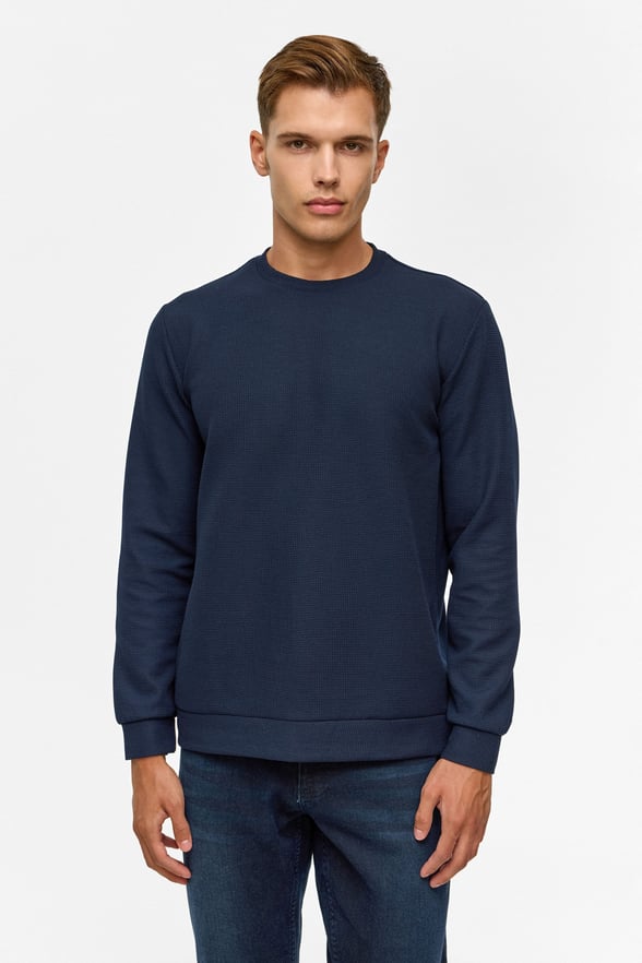 Lacivert Regular Düz Bisiklet Yaka Sweatshirt