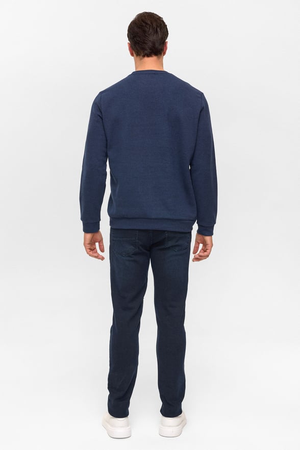 Lacivert Regular Düz Bisiklet Yaka Sweatshirt