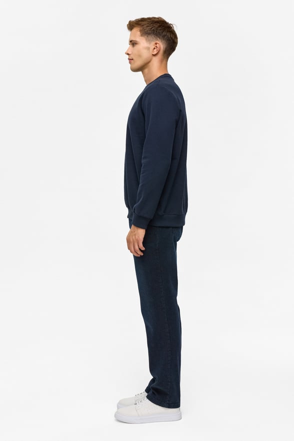 Lacivert Regular Düz Bisiklet Yaka Sweatshirt