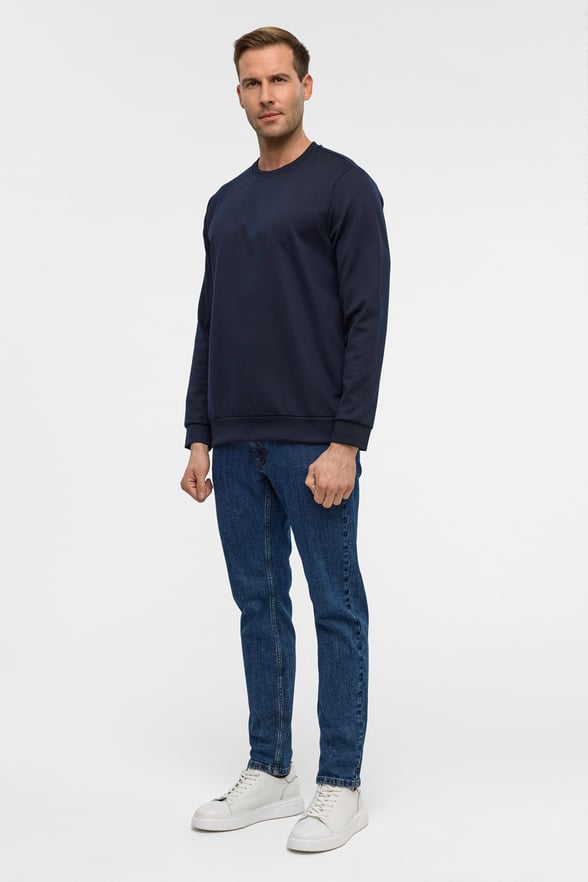 Lacivert Regular Düz Bisiklet Yaka Sweatshirt