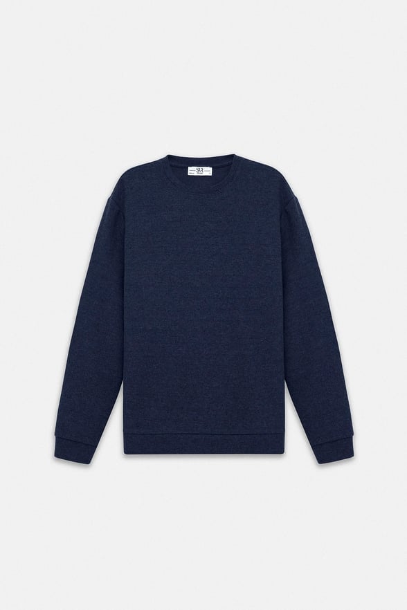Lacivert Regular Düz Bisiklet Yaka Sweatshirt
