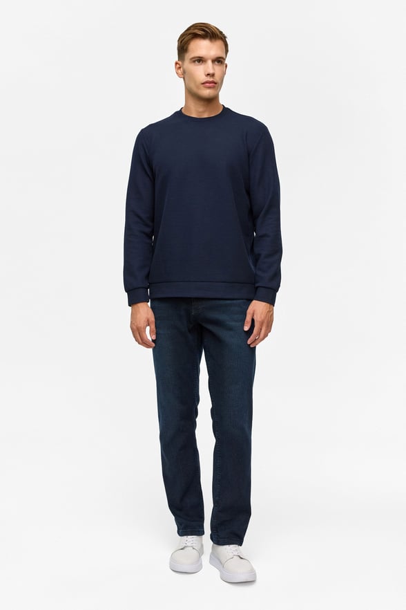 Lacivert Regular Düz Bisiklet Yaka Sweatshirt