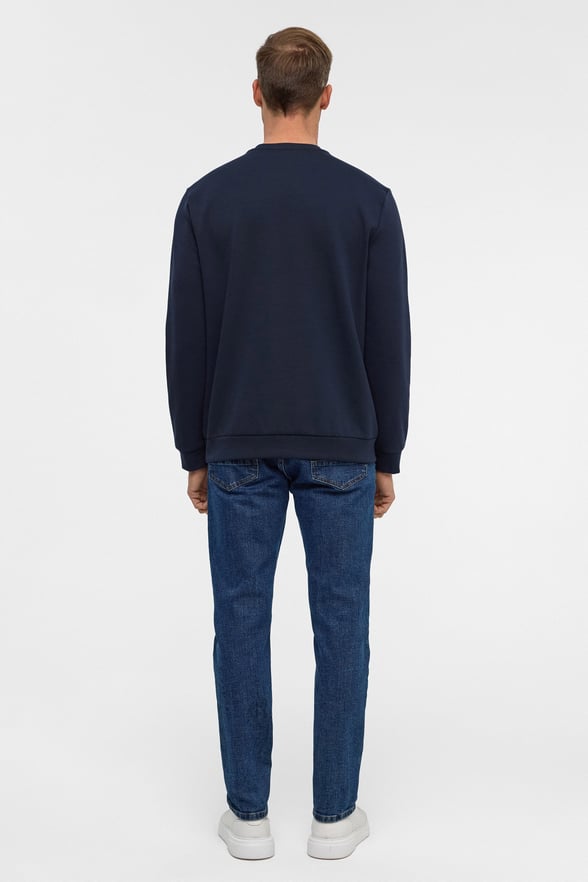 Lacivert Regular Düz Bisiklet Yaka Sweatshirt
