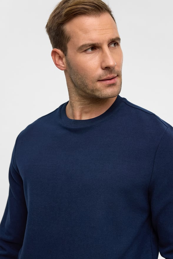 Lacivert Regular Düz Bisiklet Yaka Sweatshirt
