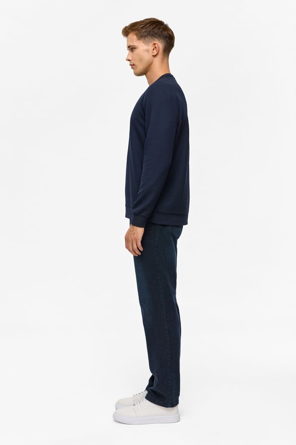 Lacivert Regular Düz Bisiklet Yaka Sweatshirt