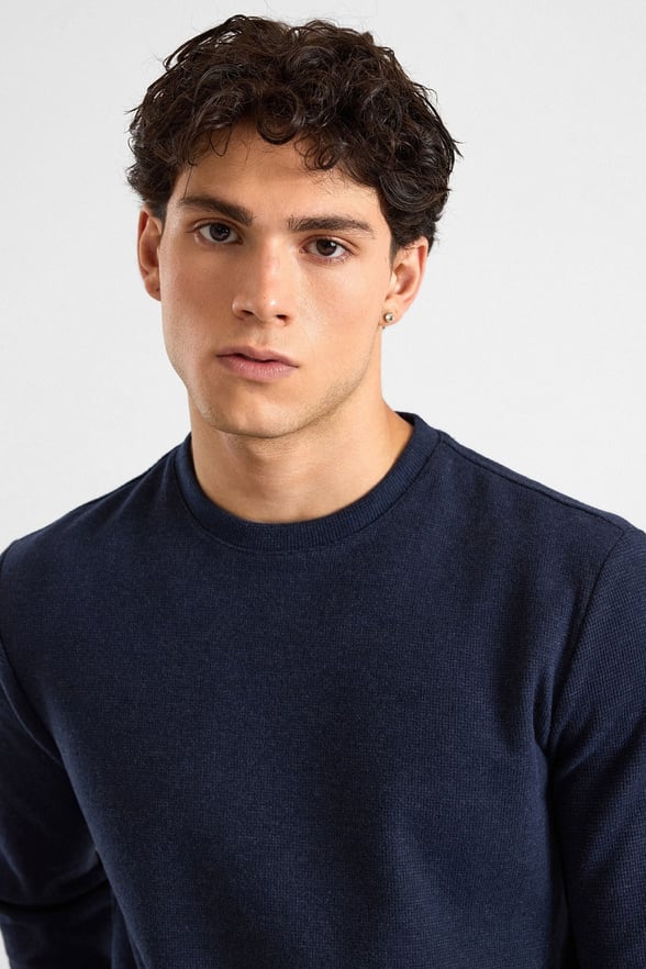 Lacivert Regular Düz Bisiklet Yaka Sweatshirt