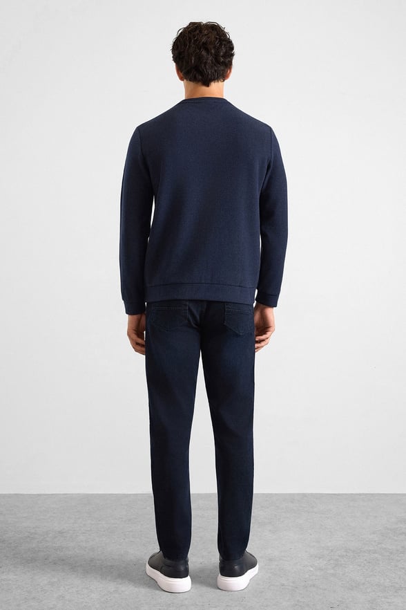 Lacivert Regular Düz Bisiklet Yaka Sweatshirt