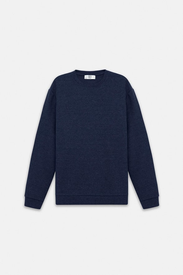 Lacivert Regular Düz Bisiklet Yaka Sweatshirt