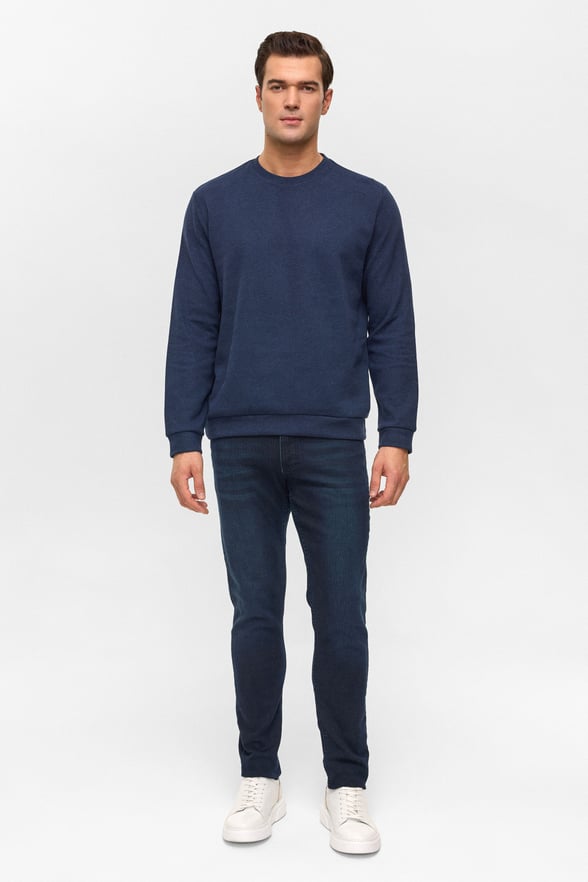 Lacivert Regular Düz Bisiklet Yaka Sweatshirt