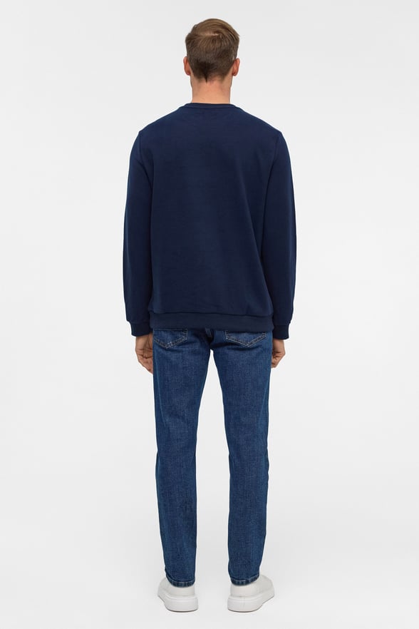Lacivert Regular Düz Bisiklet Yaka Sweatshirt
