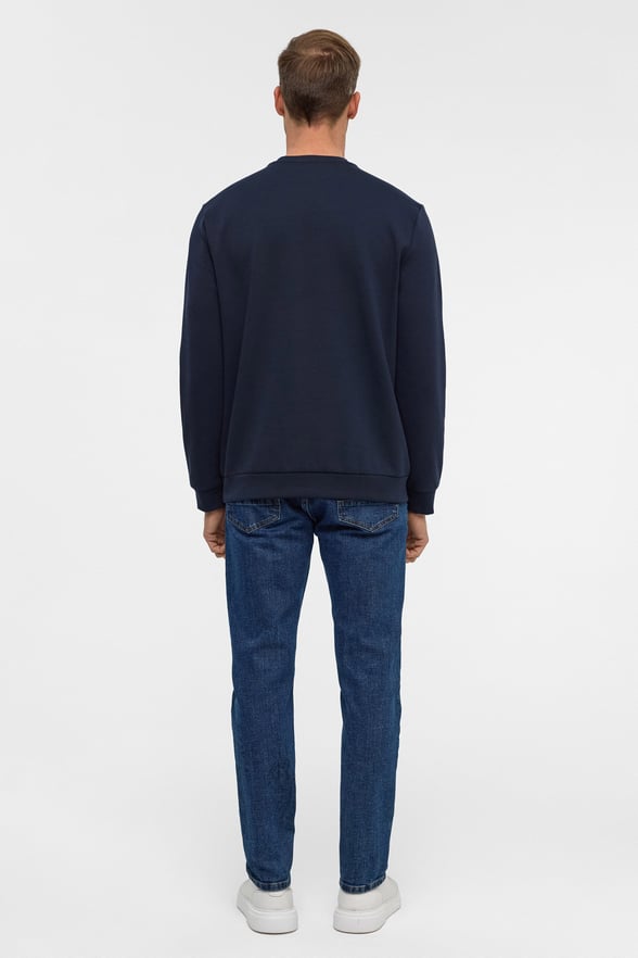 Lacivert Regular Düz Bisiklet Yaka Sweatshirt