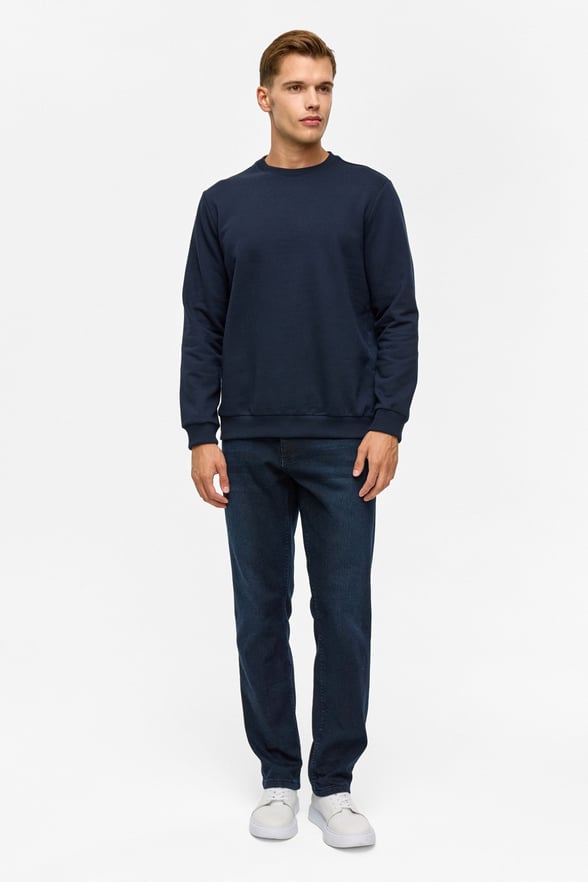 Lacivert Regular Düz Bisiklet Yaka Sweatshirt