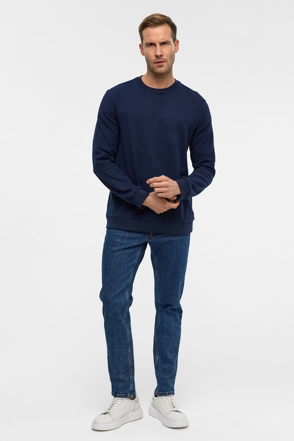 Lacivert Regular Düz Bisiklet Yaka Sweatshirt