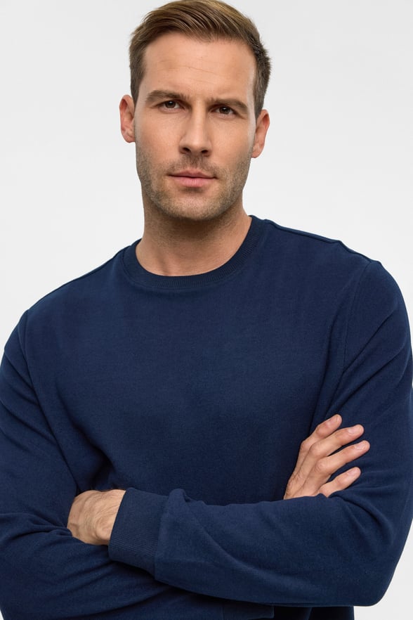 Lacivert Regular Düz Bisiklet Yaka Sweatshirt