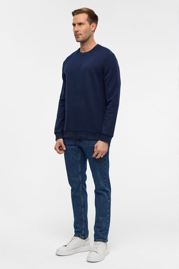 Lacivert Regular Düz Bisiklet Yaka Sweatshirt