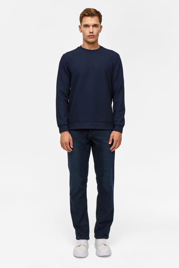 Lacivert Regular Düz Bisiklet Yaka Sweatshirt