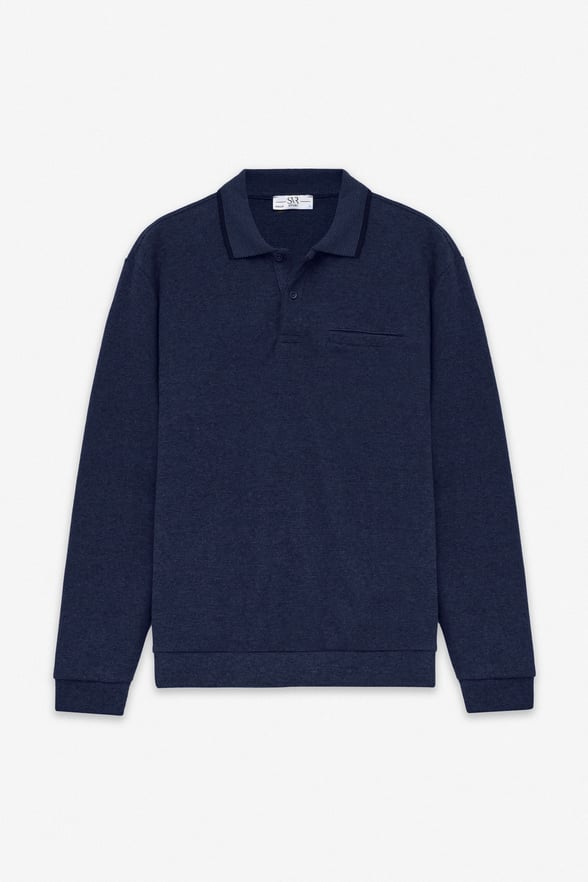 Lacivert Regular Düz Fermuarlı Polo Yaka Sweatshirt