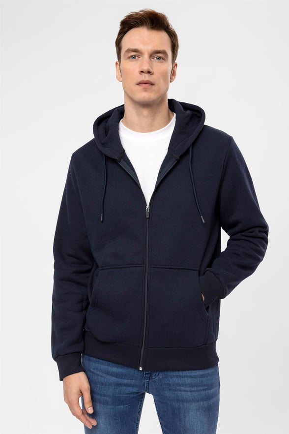 Lacivert Regular Düz Kapişonlu Yaka  Sweatshirt