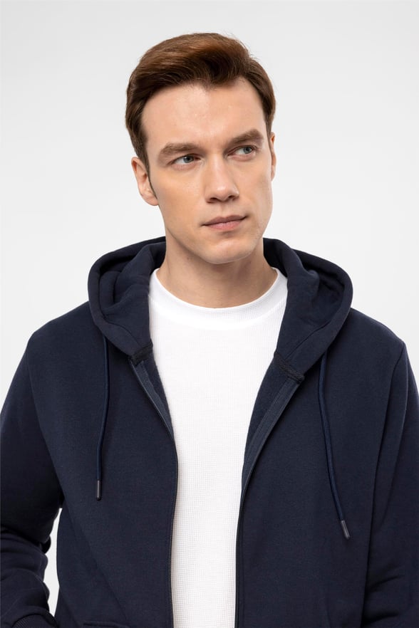 Lacivert Regular Düz Kapişonlu Yaka  Sweatshirt
