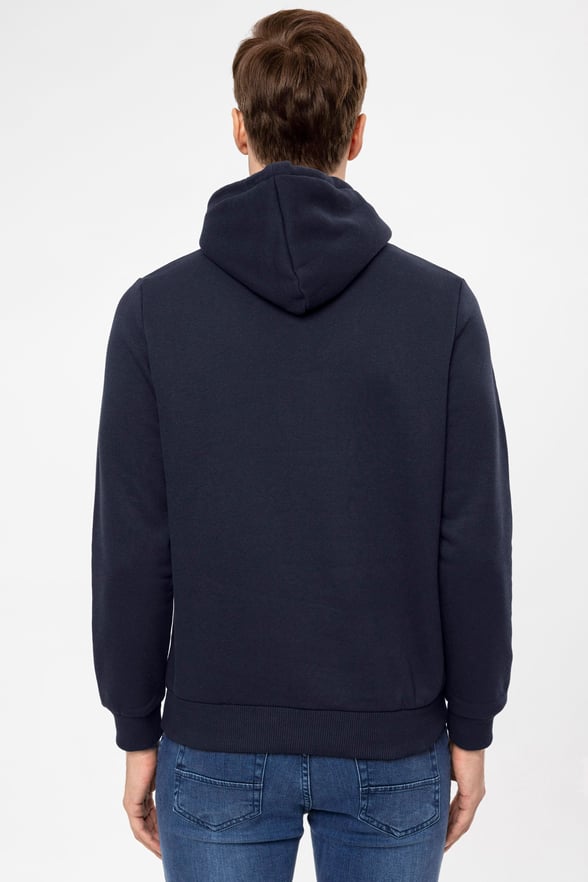 Lacivert Regular Düz Kapüşonlu Yaka Sweatshirt