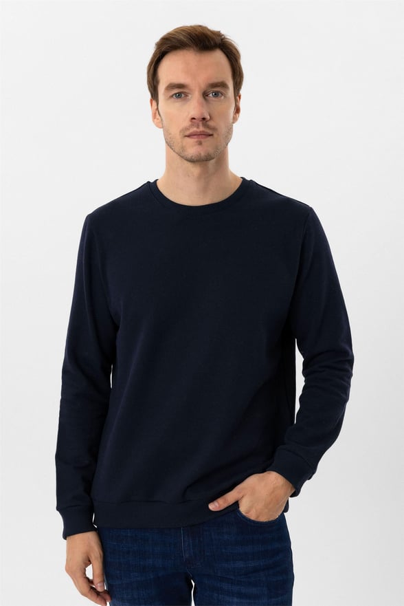 Lacivert Regular Düz O Yaka Sweatshirt