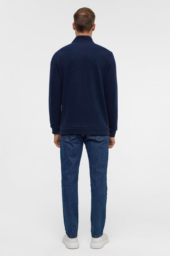 Lacivert Regular Düz Polo Yaka Sweatshirt