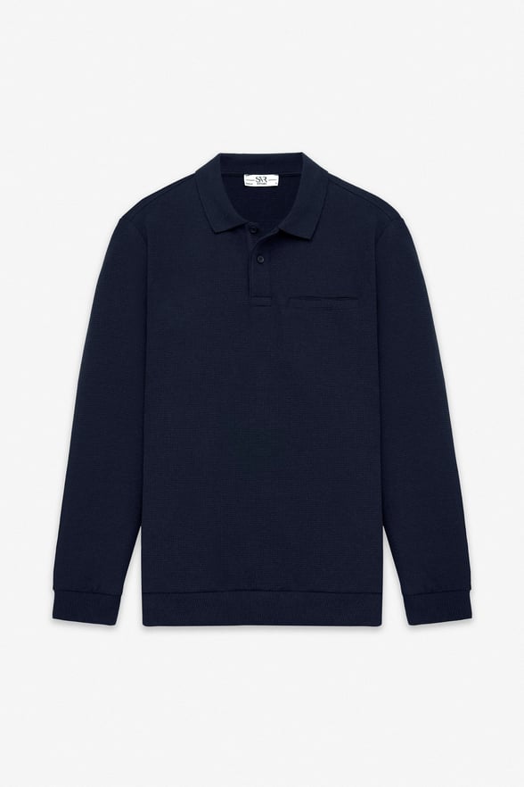 Lacivert Regular Düz Polo Yaka Sweatshirt