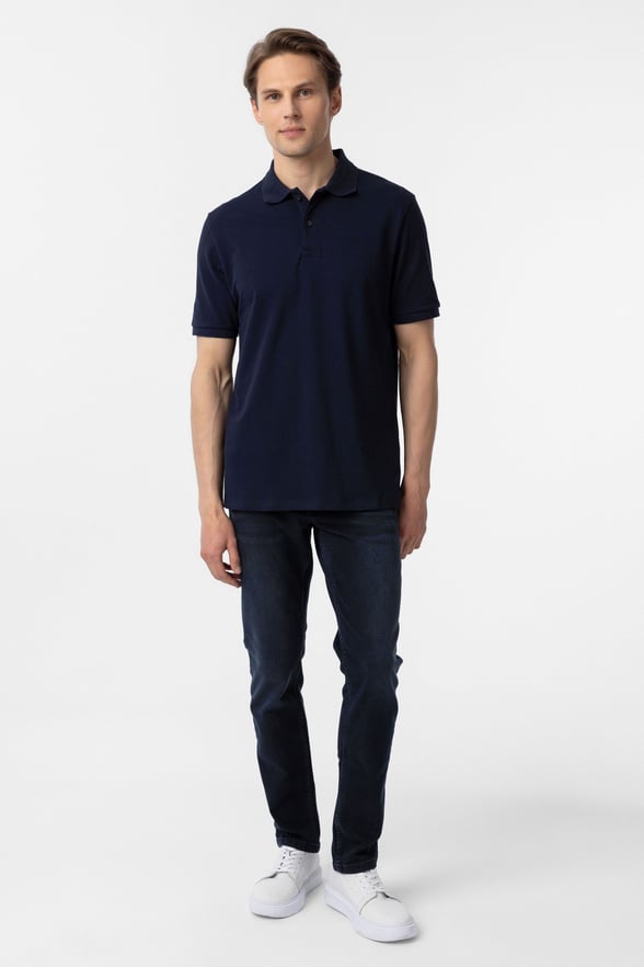 Lacivert Regular Düz Polo Yaka Tişört