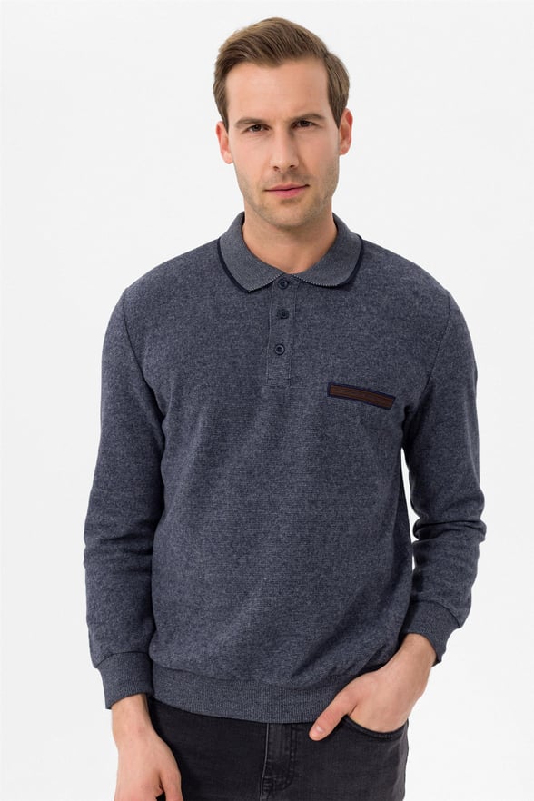 Lacivert Regular Düz Polo Yaka  Triko