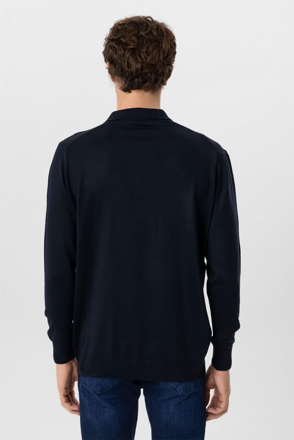 Lacivert Regular Düz Polo Yaka Triko