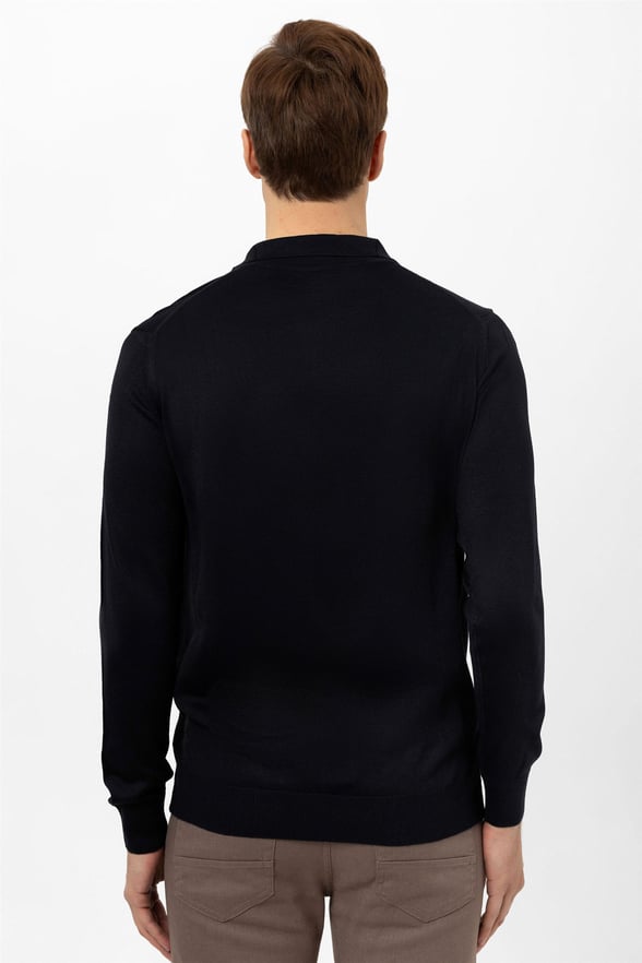 Lacivert Regular Düz Polo Yaka  Triko
