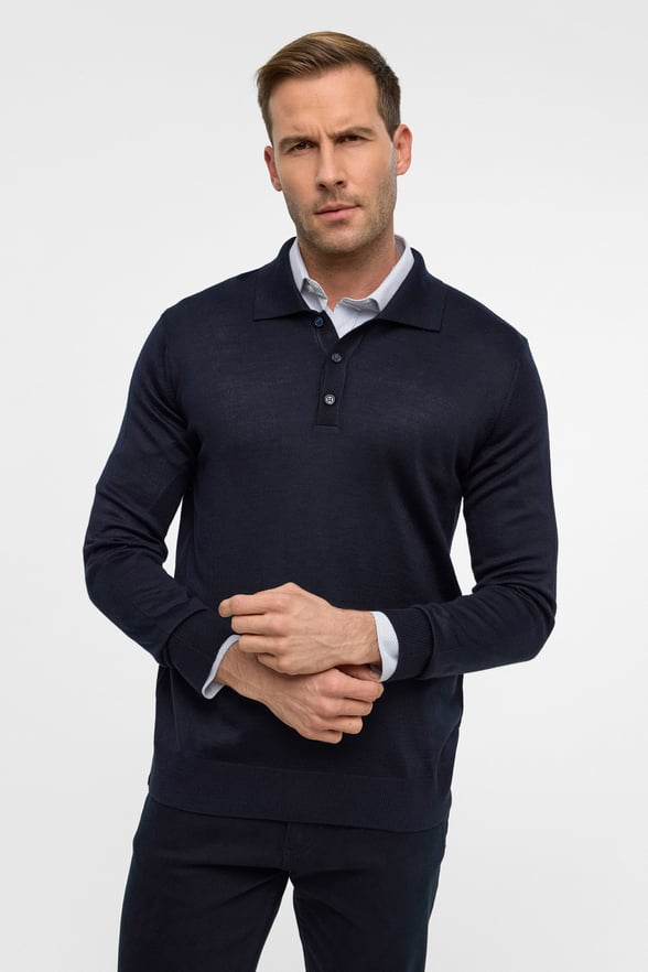 Lacivert Regular Düz Polo Yaka Triko