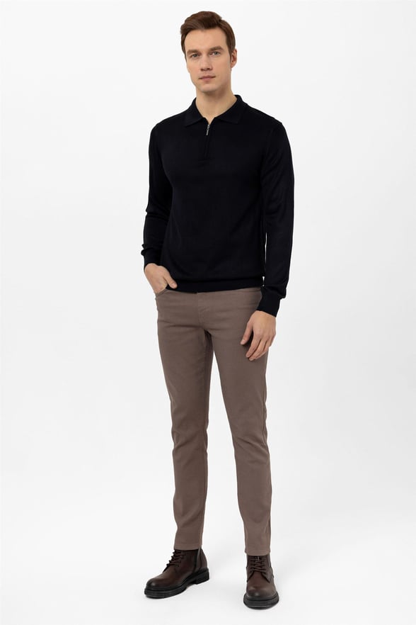 Lacivert Regular Düz Polo Yaka  Triko