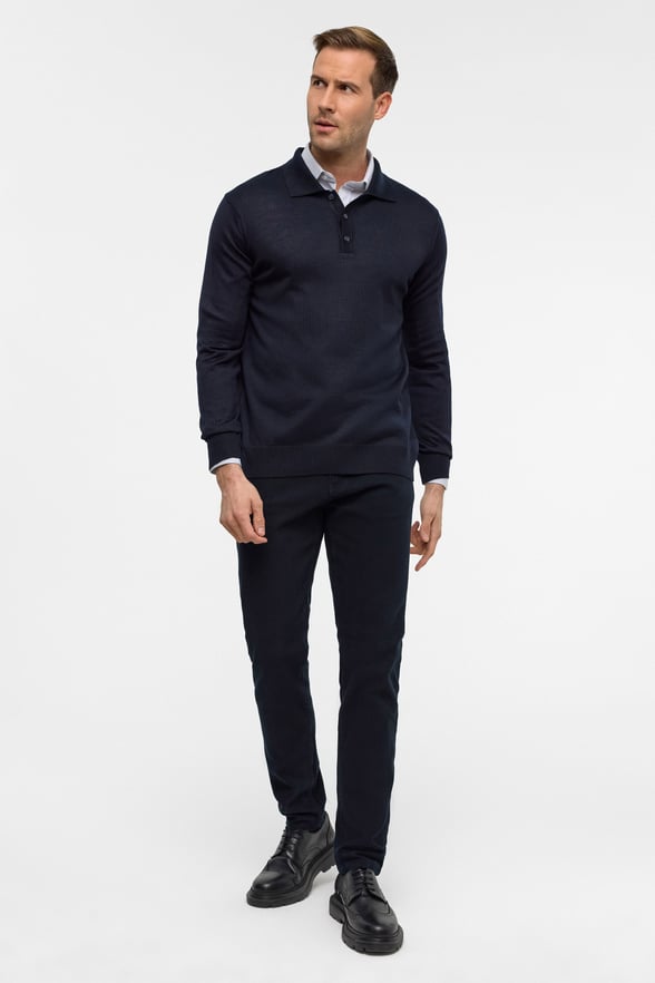 Lacivert Regular Düz Polo Yaka Triko
