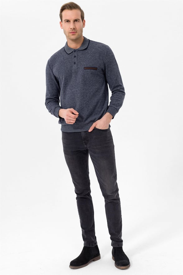 Lacivert Regular Düz Polo Yaka  Triko