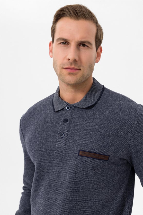 Lacivert Regular Düz Polo Yaka  Triko