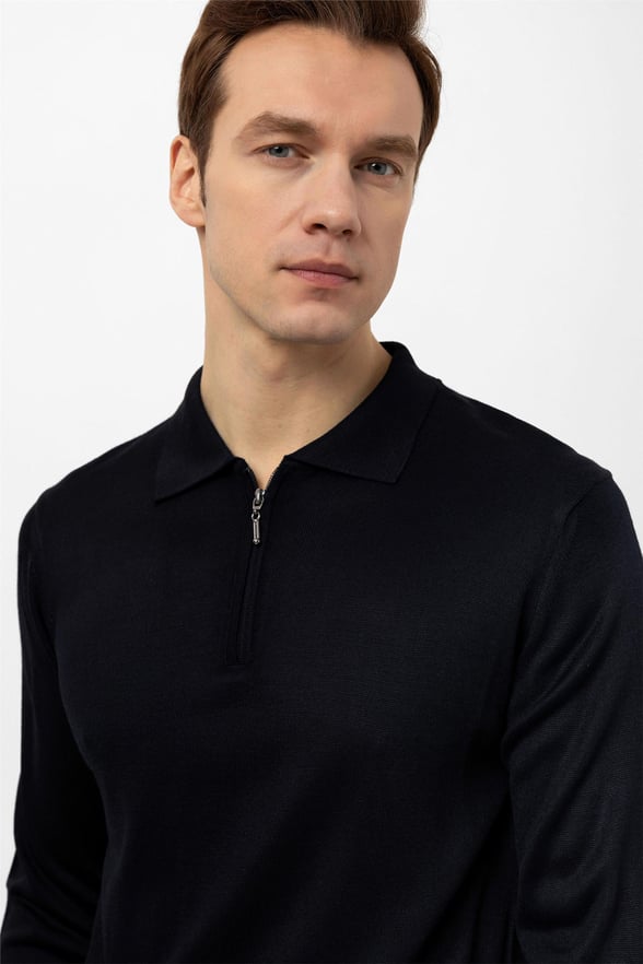 Lacivert Regular Düz Polo Yaka  Triko