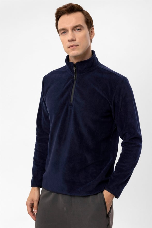 Lacivert Regular Düz Sivri Yaka  Sweatshirt