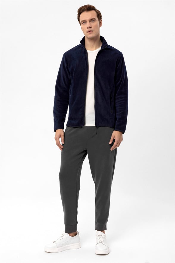 Lacivert Regular Düz Sivri Yaka  Sweatshirt