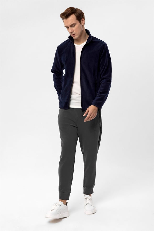 Lacivert Regular Düz Sivri Yaka  Sweatshirt