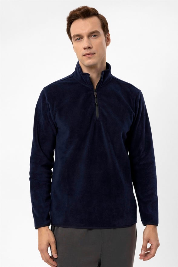 Lacivert Regular Düz Sivri Yaka  Sweatshirt