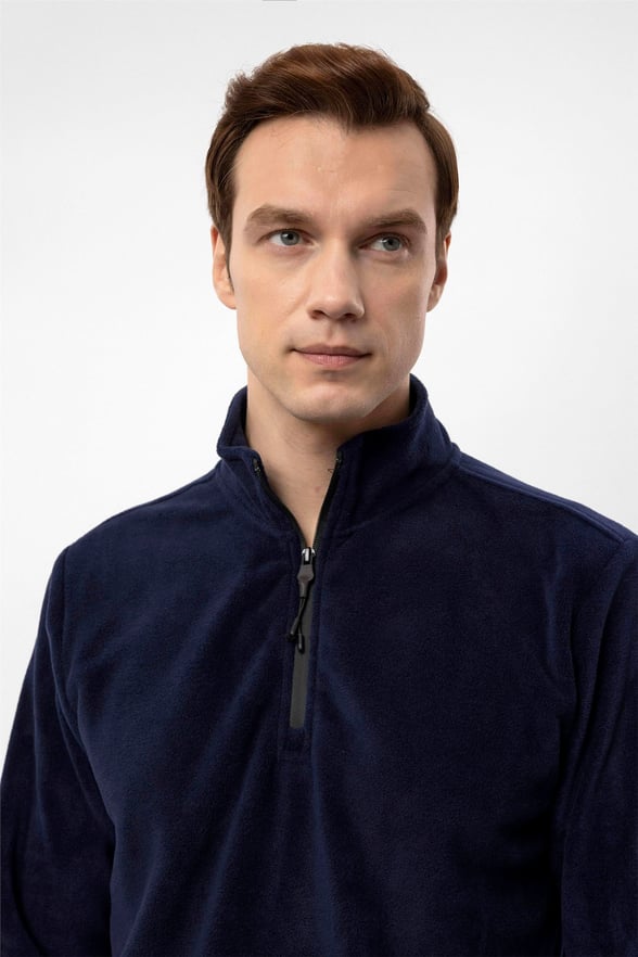 Lacivert Regular Düz Sivri Yaka  Sweatshirt