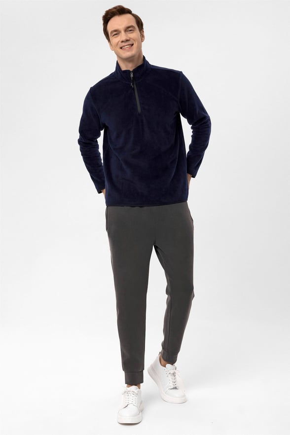 Lacivert Regular Düz Sivri Yaka  Sweatshirt
