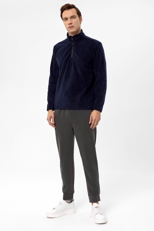 Lacivert Regular Düz Sivri Yaka  Sweatshirt