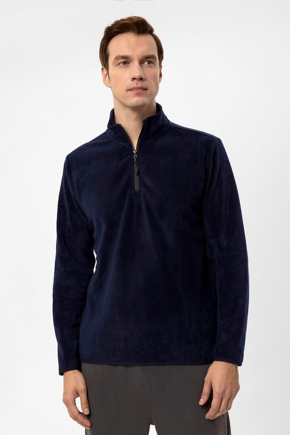 Lacivert Regular Düz Sivri Yaka  Sweatshirt