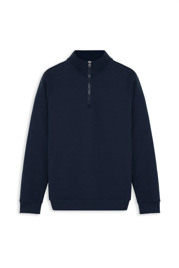 Lacivert Regular Düz Yarım Balıkçı Yaka Sweatshirt